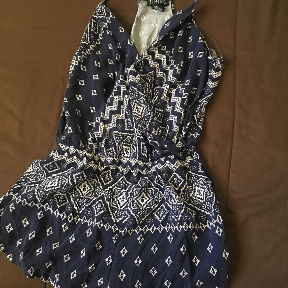 blue and white romper